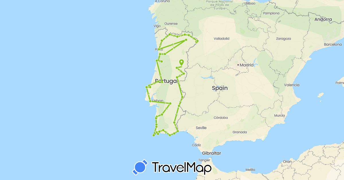 TravelMap itinerary: driving, electric vehicle in Portugal (Europe)